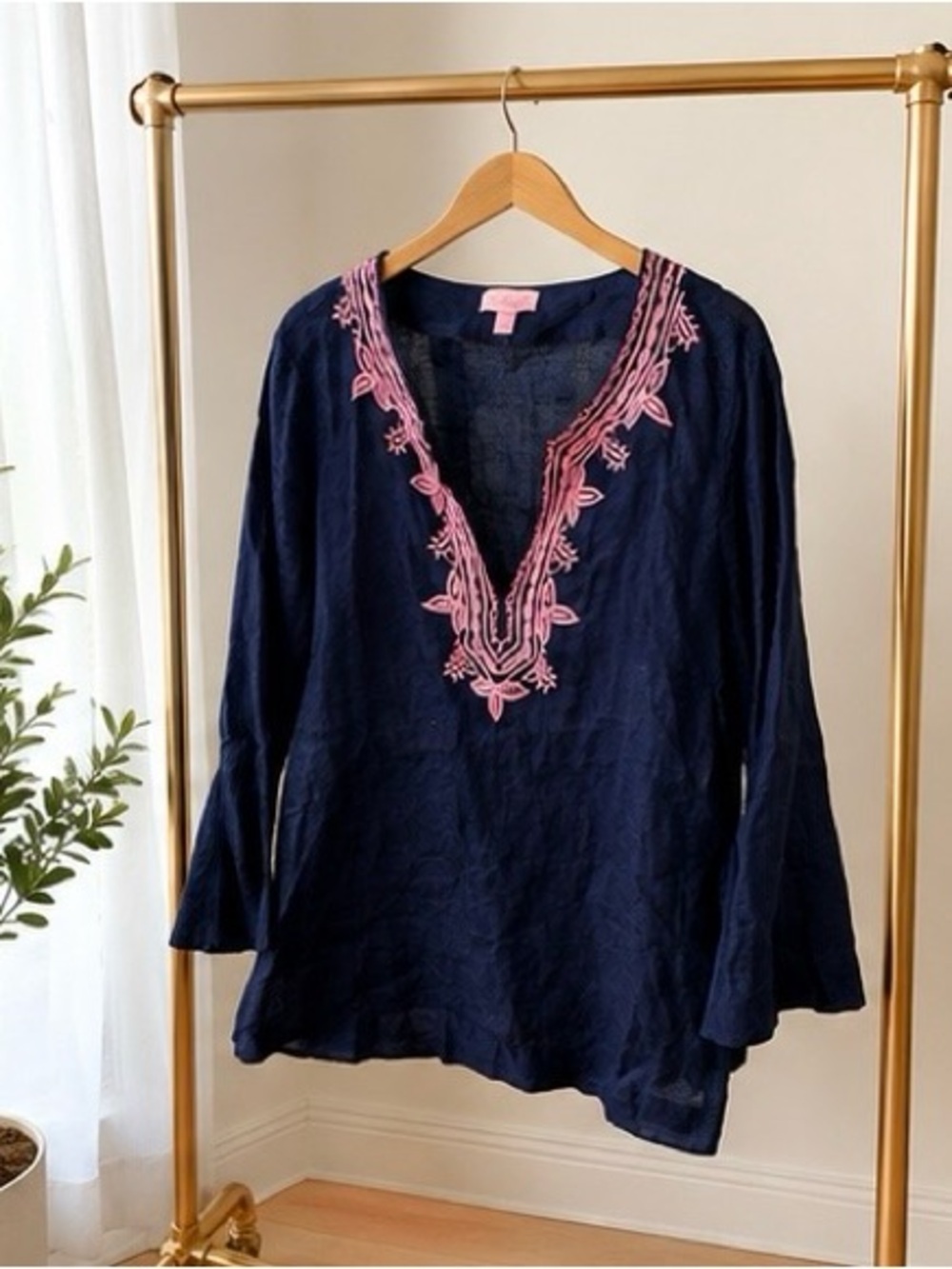 Lilly Pulitzer Navy Tunic with Pink Embroidery